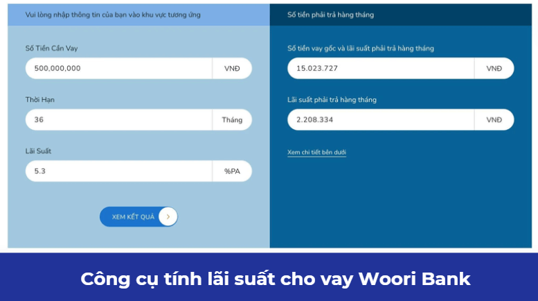 Công cụ tính lãi suất cho vay Woori Bank