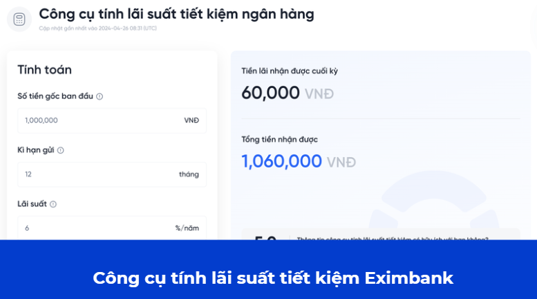 Công cụ tính lãi suất tiết kiệm Eximbank